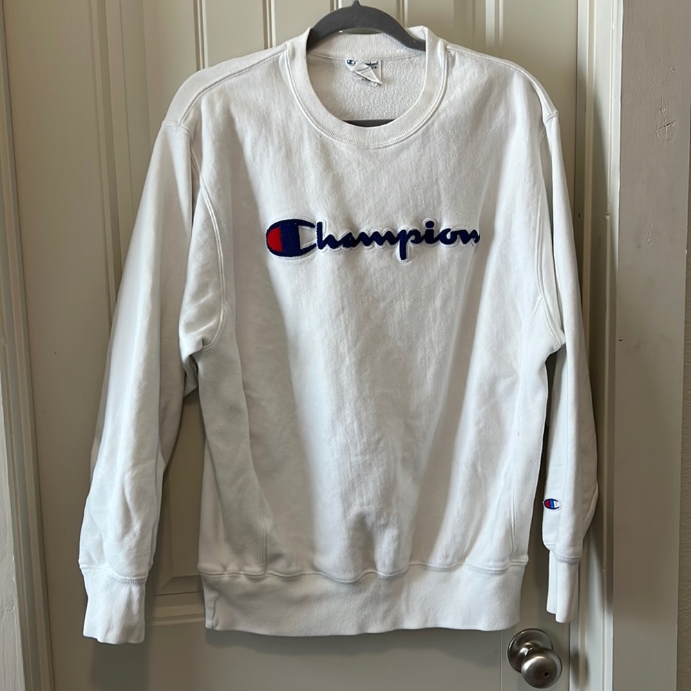 WHITE CHAMPION CREWNECK SWEAT SHIRT